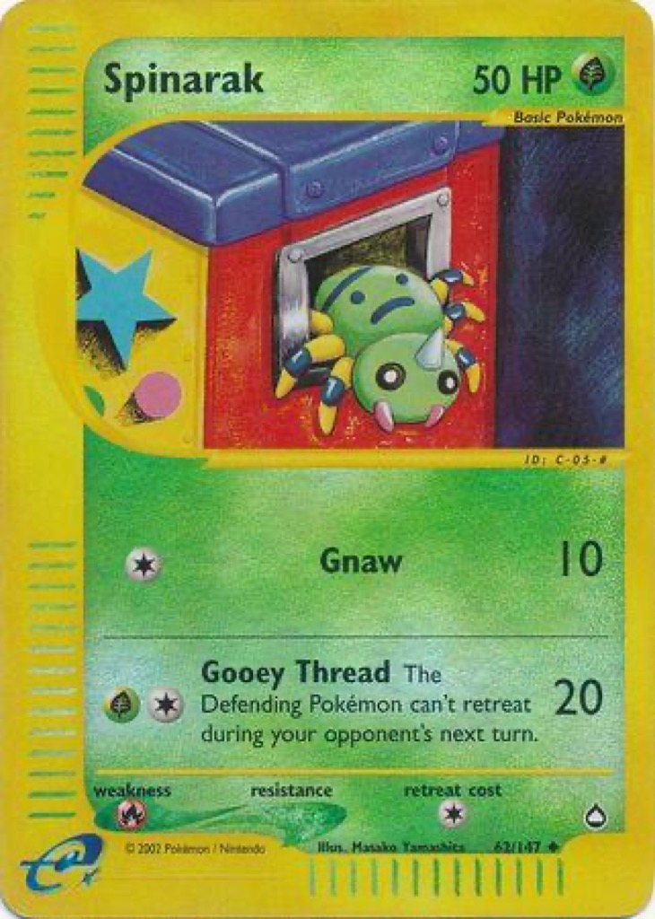 Reverse Holo Spinarak 62/147, Aquapolis Pokémon card