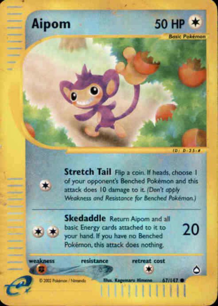 Reverse Holo Aipom 67/147, Aquapolis Pokémon card