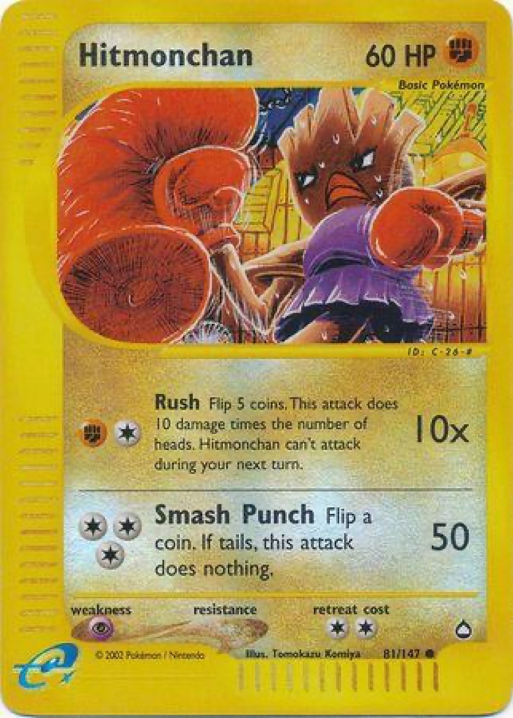 Reverse Holo Hitmonchan 81/147, Aquapolis Pokémon card