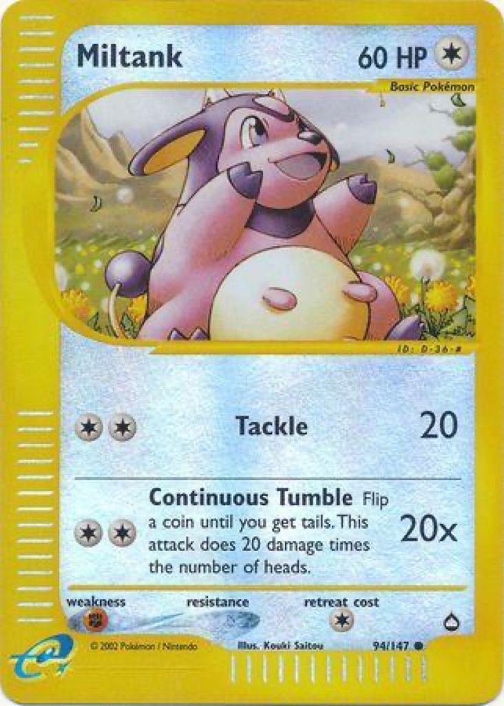 Reverse Holo Miltank 94/147, Aquapolis Pokémon card