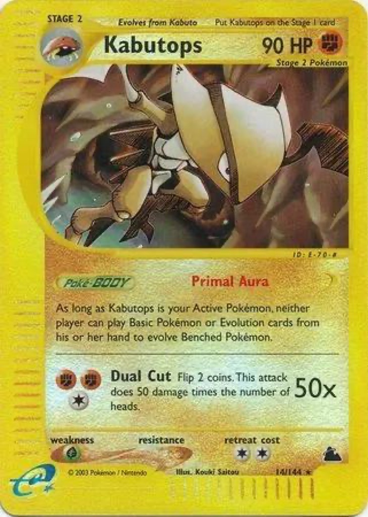 Reverse Holo Kabutops 14/144, Skyridge Pokémon card
