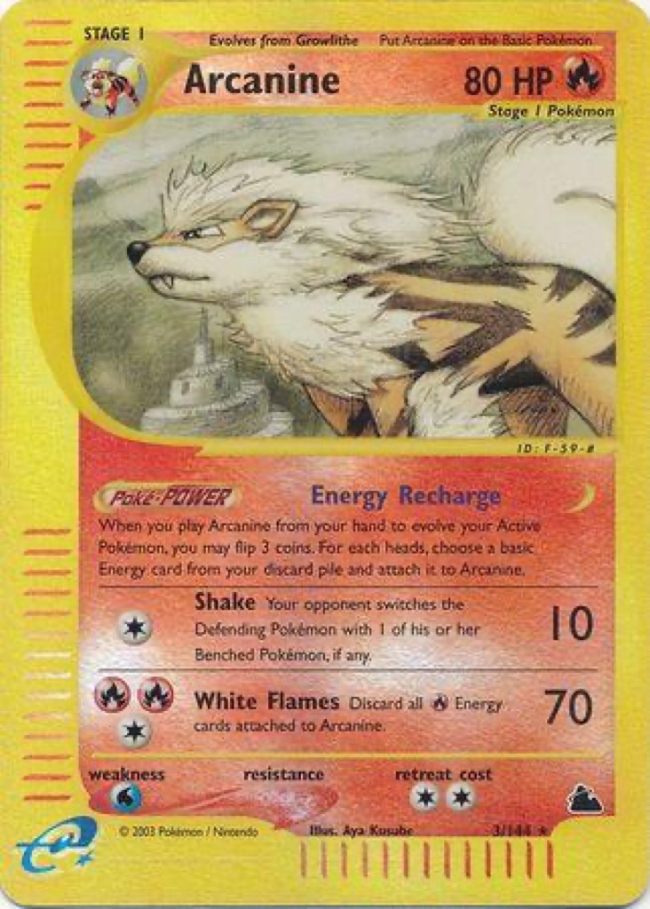 Reverse Holo Arcanine 3/144, Skyridge Pokémon card