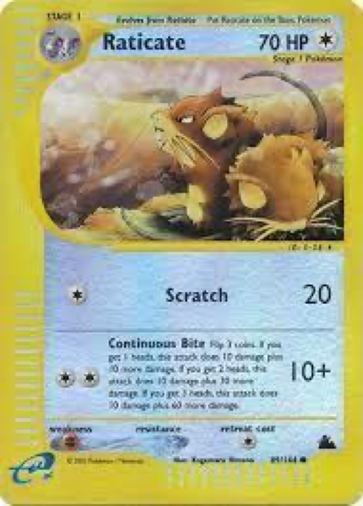 Reverse Holo Raticate 89/144, Skyridge Pokémon card