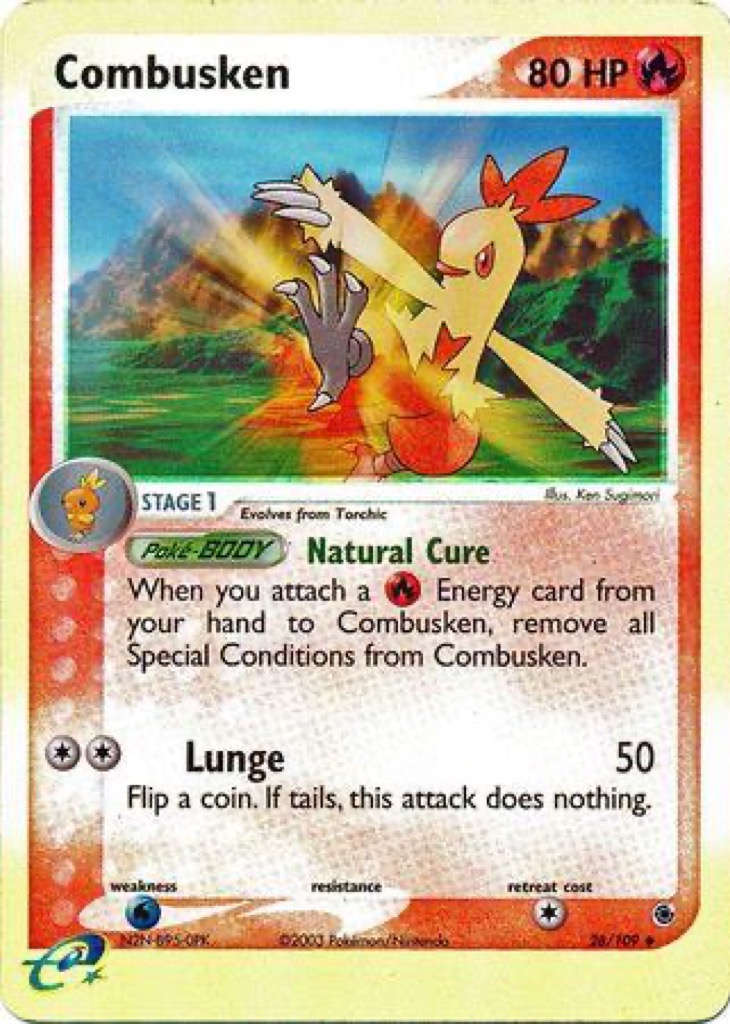 Reverse Holo Combusken 28/109, Ruby & Sapphire Pokémon card