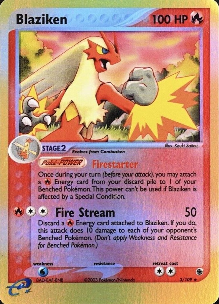 Reverse Holo Blaziken 3/109, Ruby & Sapphire Pokémon card