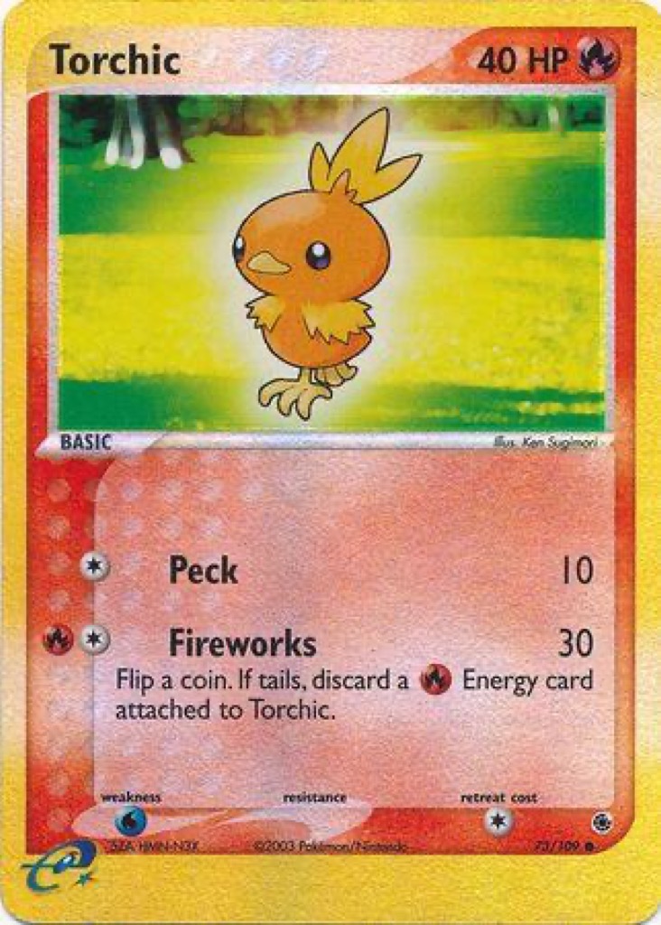 Reverse Holo Torchic 73/109, Ruby & Sapphire Pokémon card