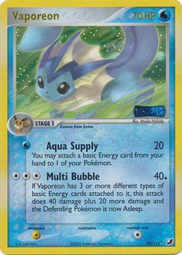 Reverse Holo Vaporeon 19/115, Unseen Forces Pokémon card
