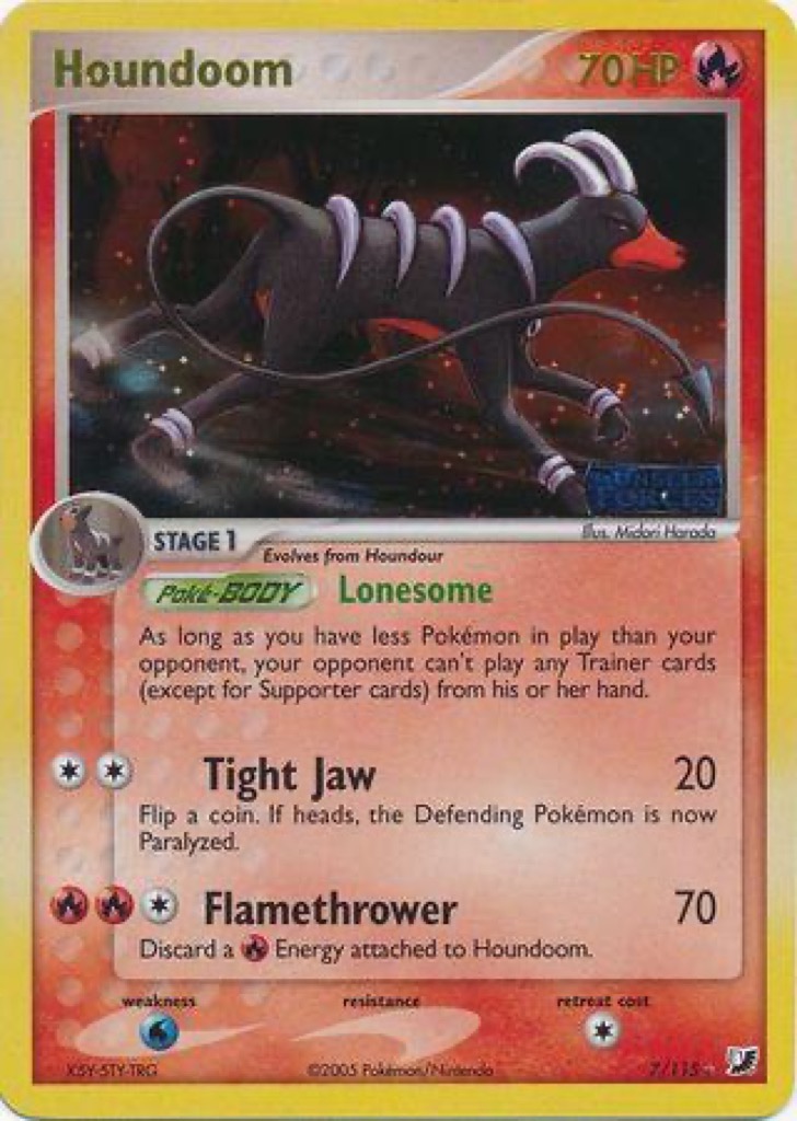 Reverse Holo Houndoom 7/115, Unseen Forces Pokémon card
