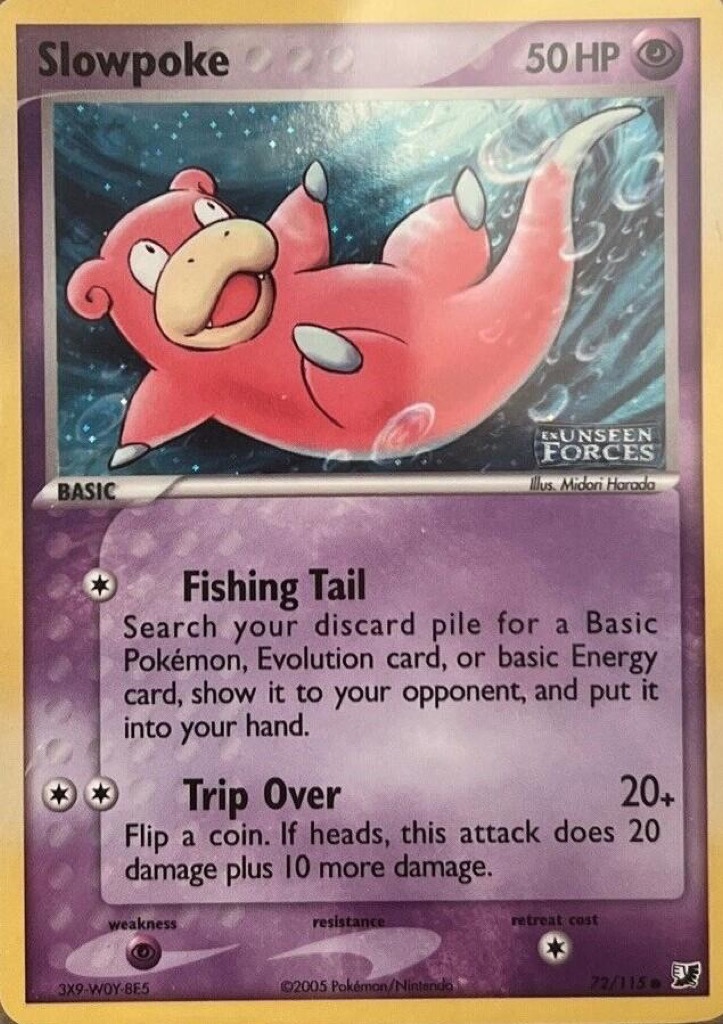 Reverse Holo Slowpoke 72/115, Unseen Forces Pokémon card
