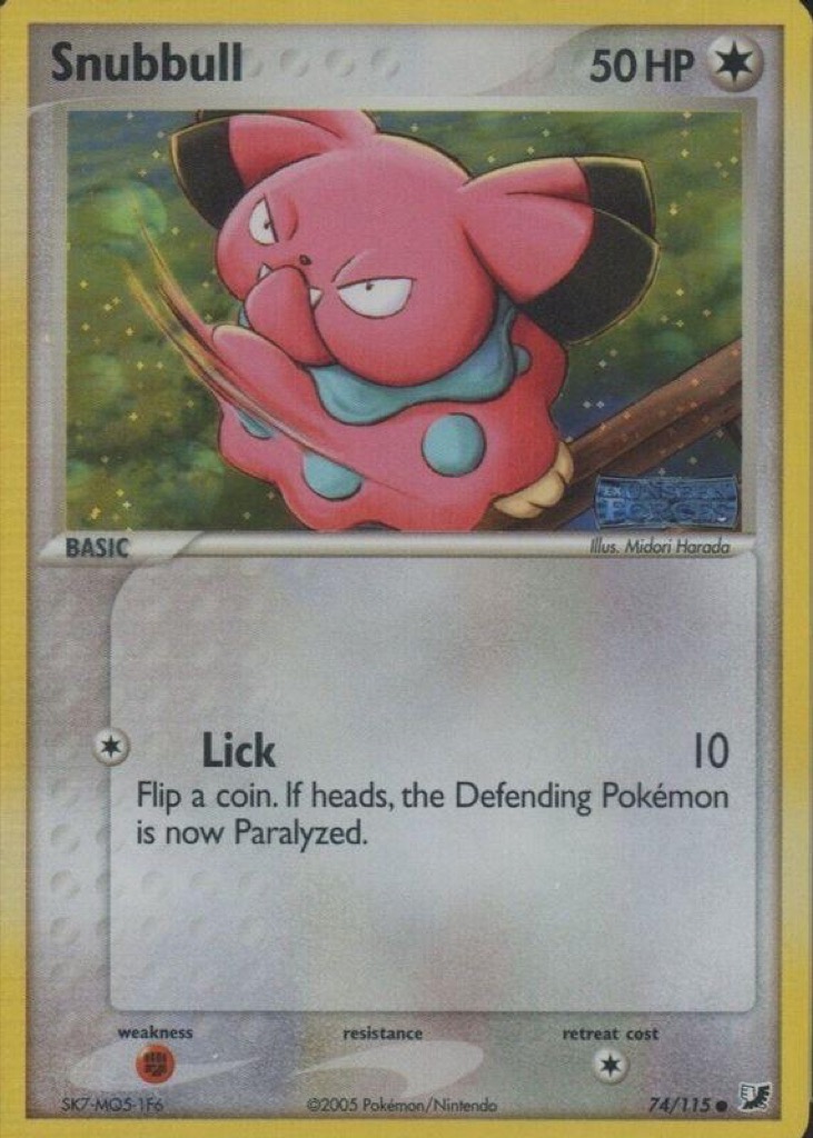 Reverse Holo Snubbull 74/115, Unseen Forces Pokémon card