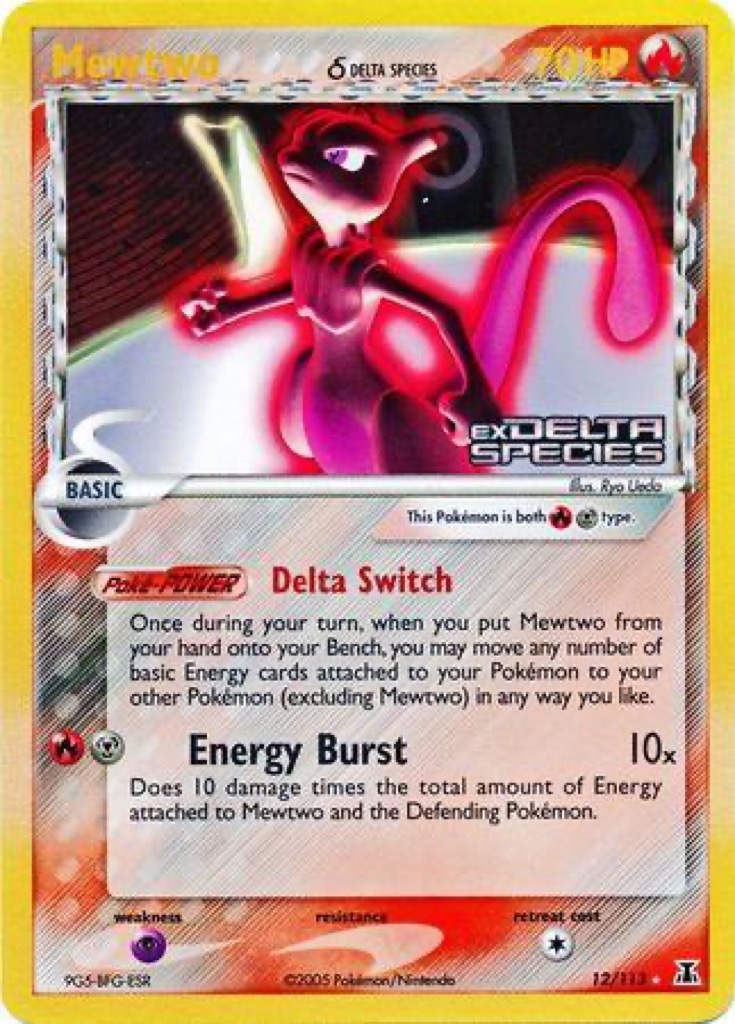 Reverse Holo Mewtwo δ 12/113, Delta Species Pokémon card