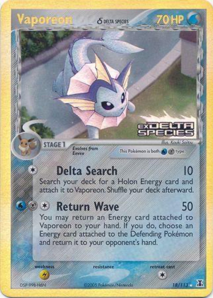 Reverse Holo Vaporeon δ 18/113, Delta Species Pokémon card