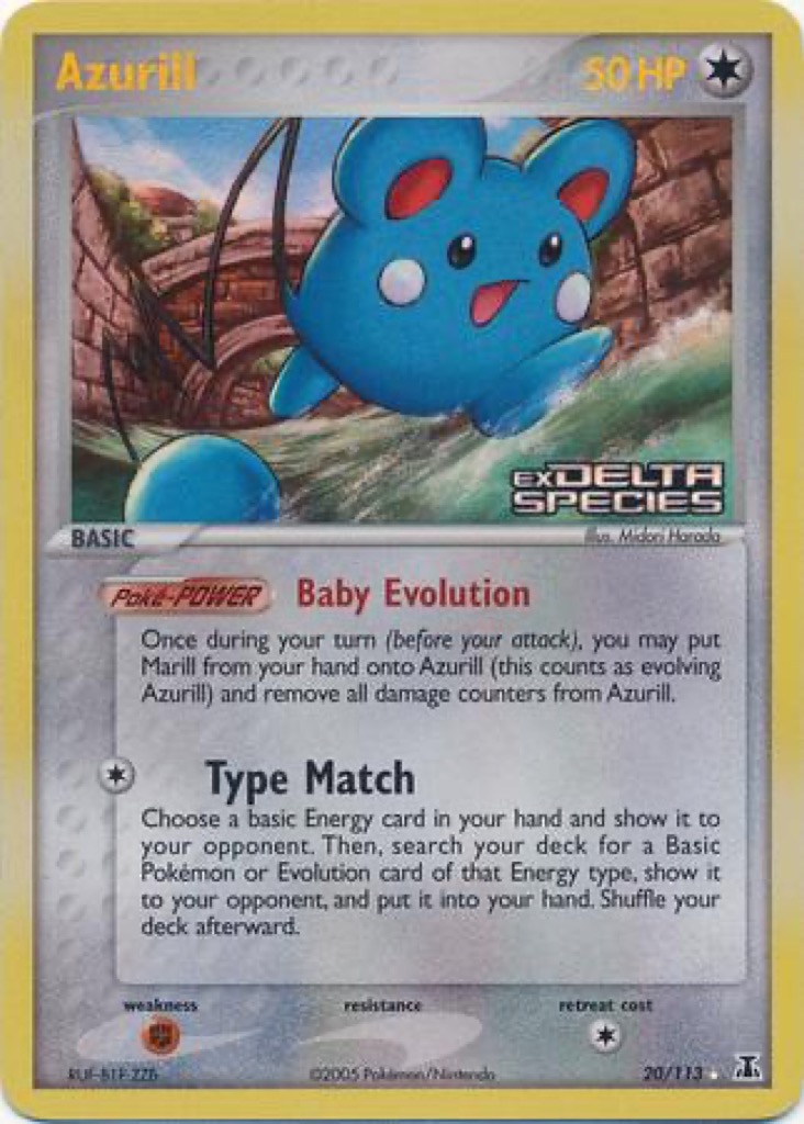 Reverse Holo Azurill 20/113, Delta Species Pokémon card