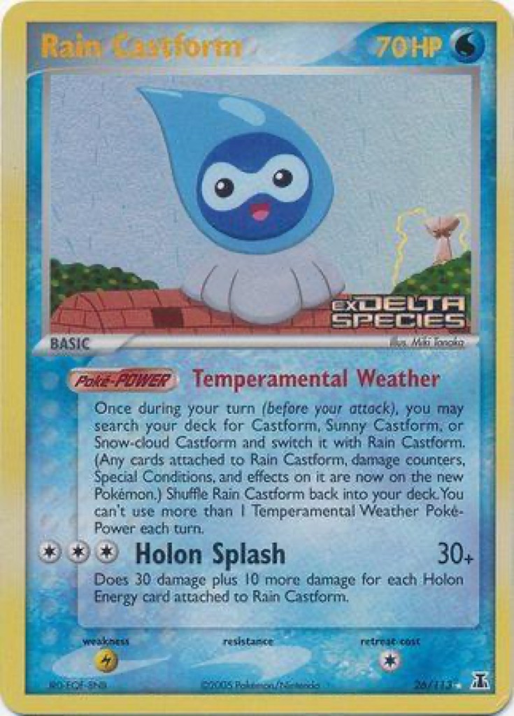 Reverse Holo Rain Castform 26/113, Delta Species Pokémon card
