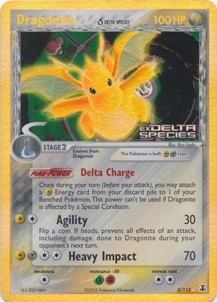 Reverse Holo Dragonite δ 3/113, Delta Species Pokémon card