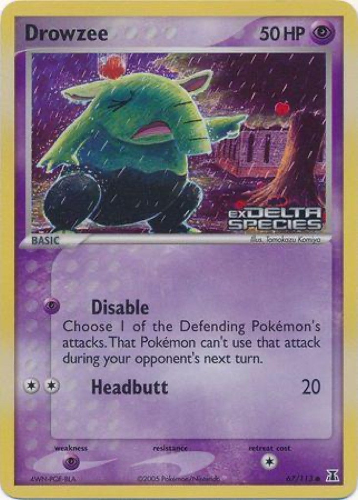 Reverse Holo Drowzee 67/113, Delta Species Pokémon card