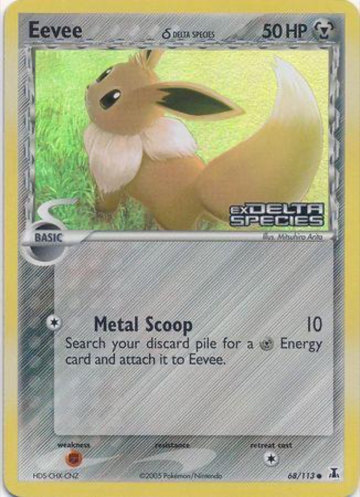 Reverse Holo Eevee δ 68/113, Delta Species Pokémon card