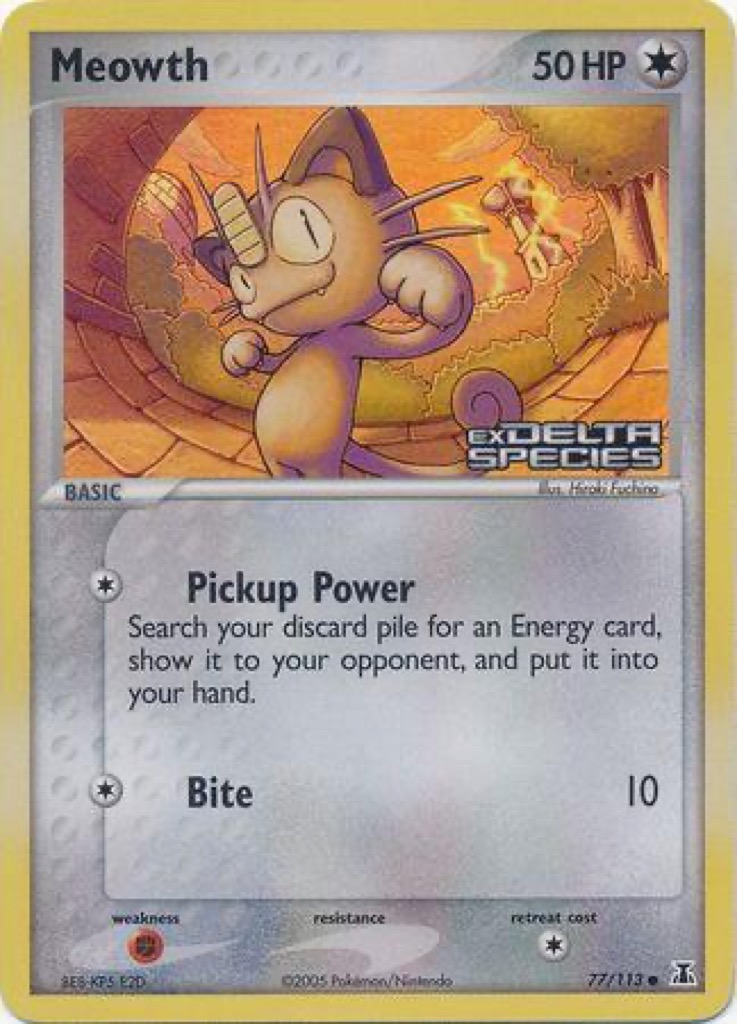 Reverse Holo Meowth 77/113, Delta Species Pokémon card