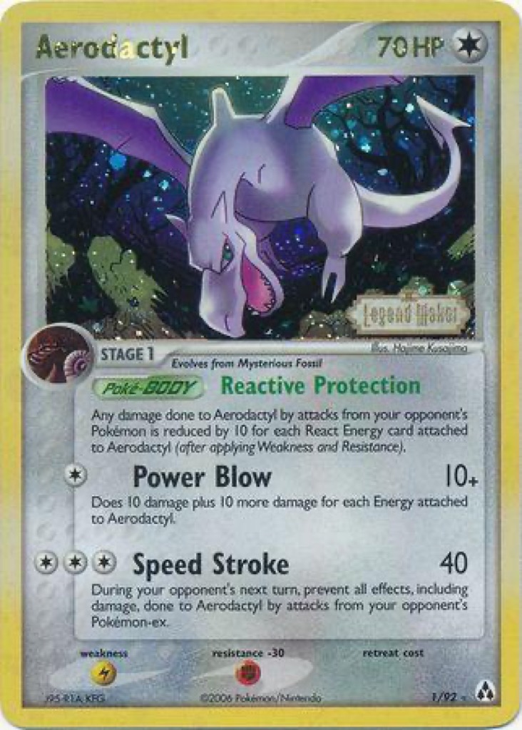 Reverse Holo Aerodactyl 1/92, Legend Maker Pokémon card