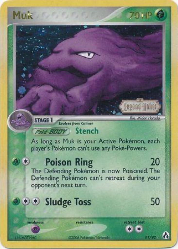 Reverse Holo Muk 11/92, Legend Maker Pokémon card