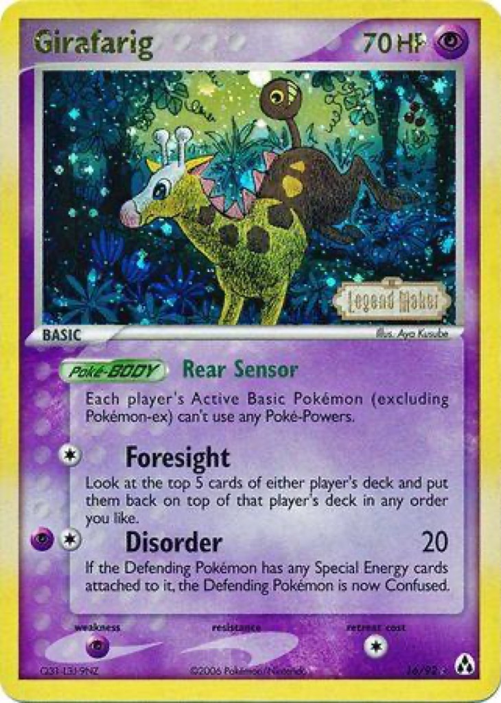 Reverse Holo Girafarig 16/92, Legend Maker Pokémon card