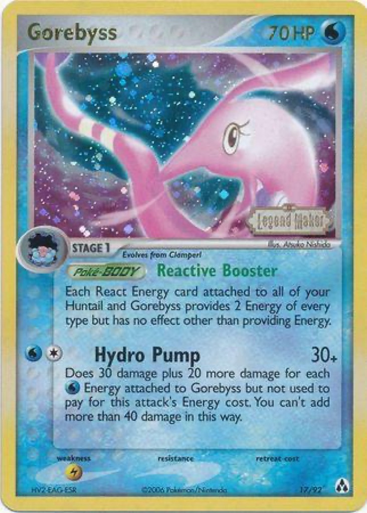 Reverse Holo Gorebyss 17/92, Legend Maker Pokémon card
