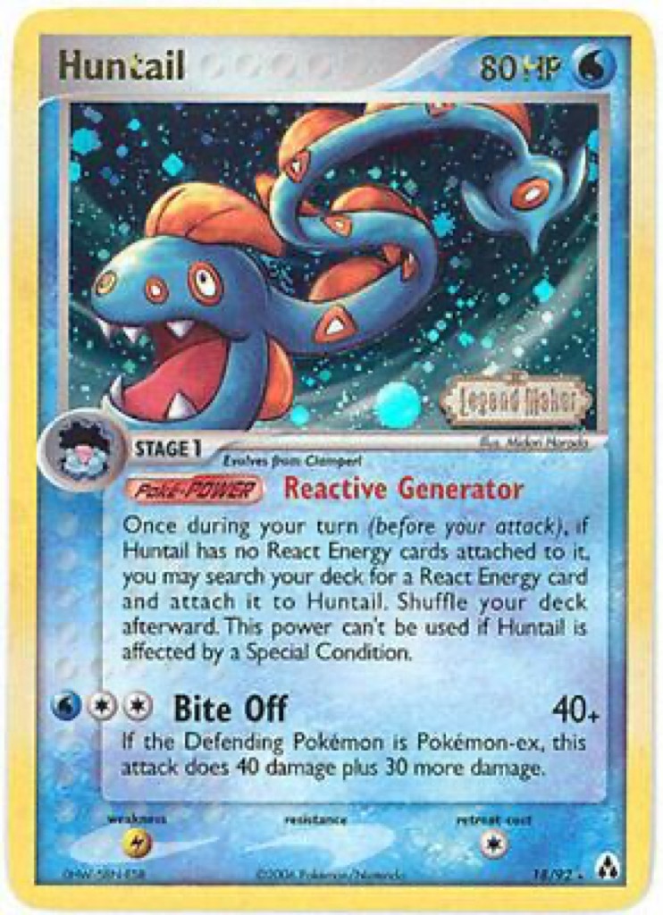 Reverse Holo Huntail 18/92, Legend Maker Pokémon card