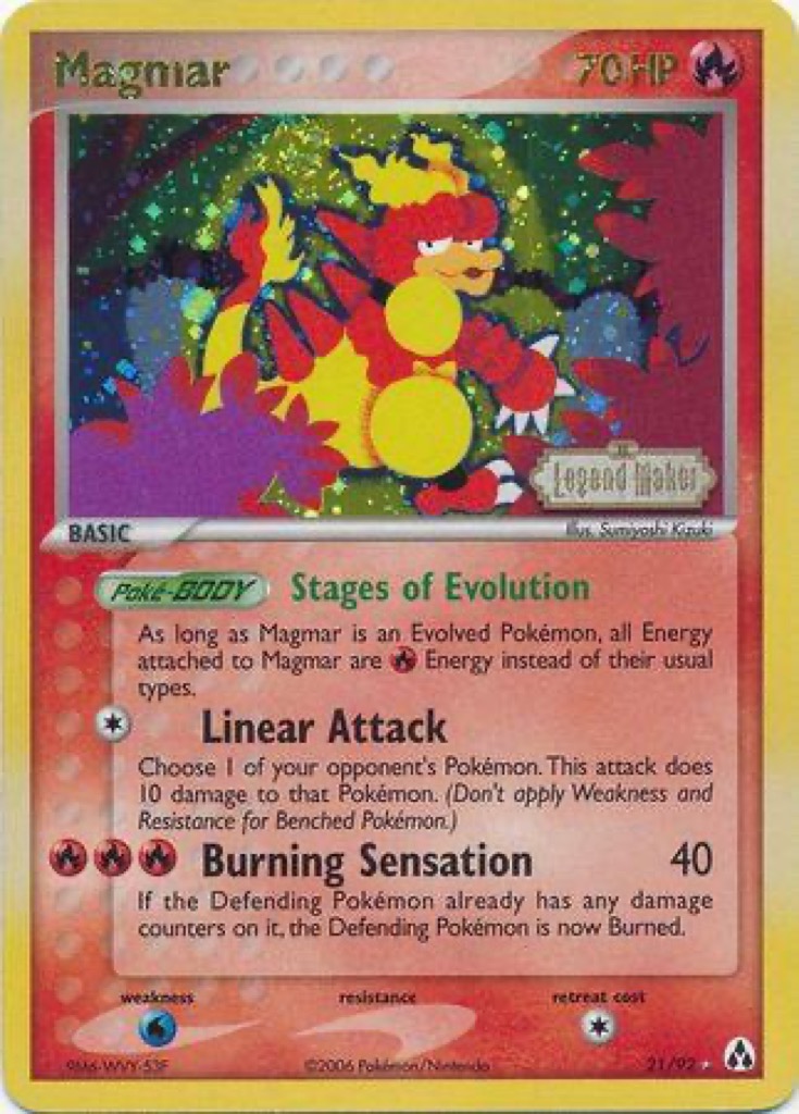 Reverse Holo Magmar 21/92, Legend Maker Pokémon card