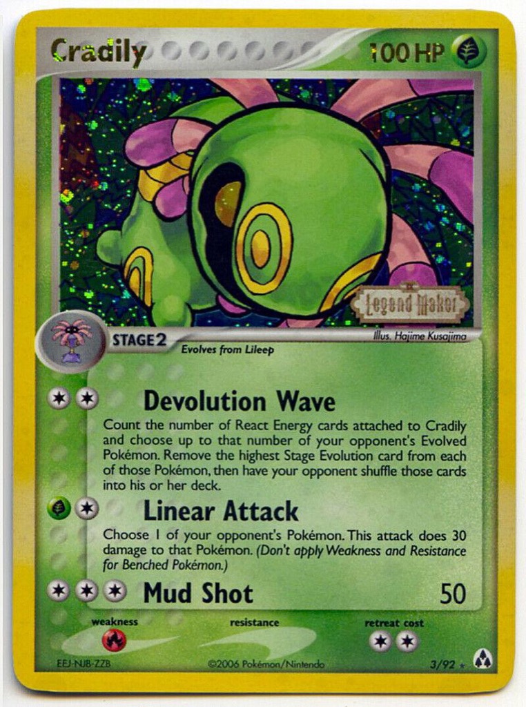 Reverse Holo Cradily 3/92, Legend Maker Pokémon card