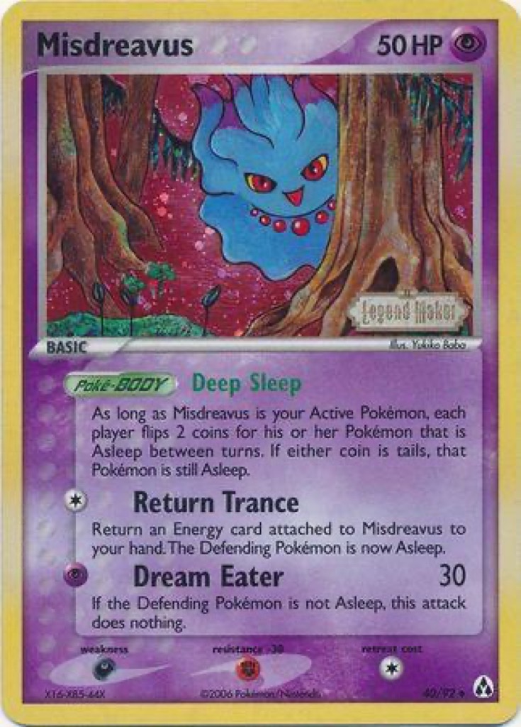 Reverse Holo Misdreavus 40/92, Legend Maker Pokémon card