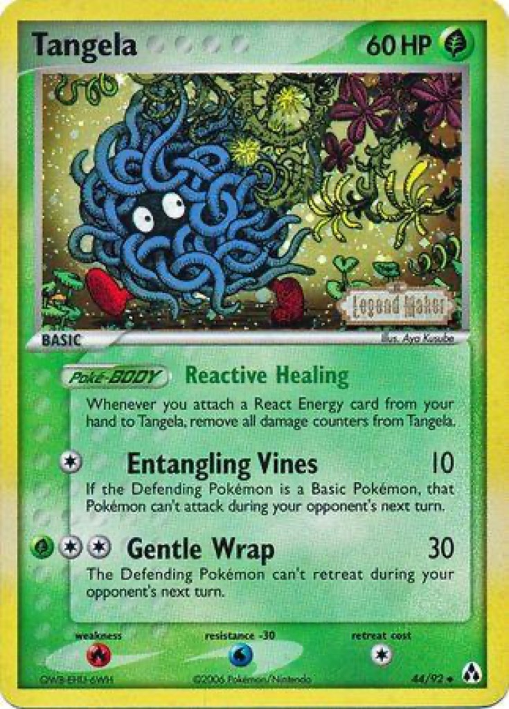 Reverse Holo Tangela 44/92, Legend Maker Pokémon card