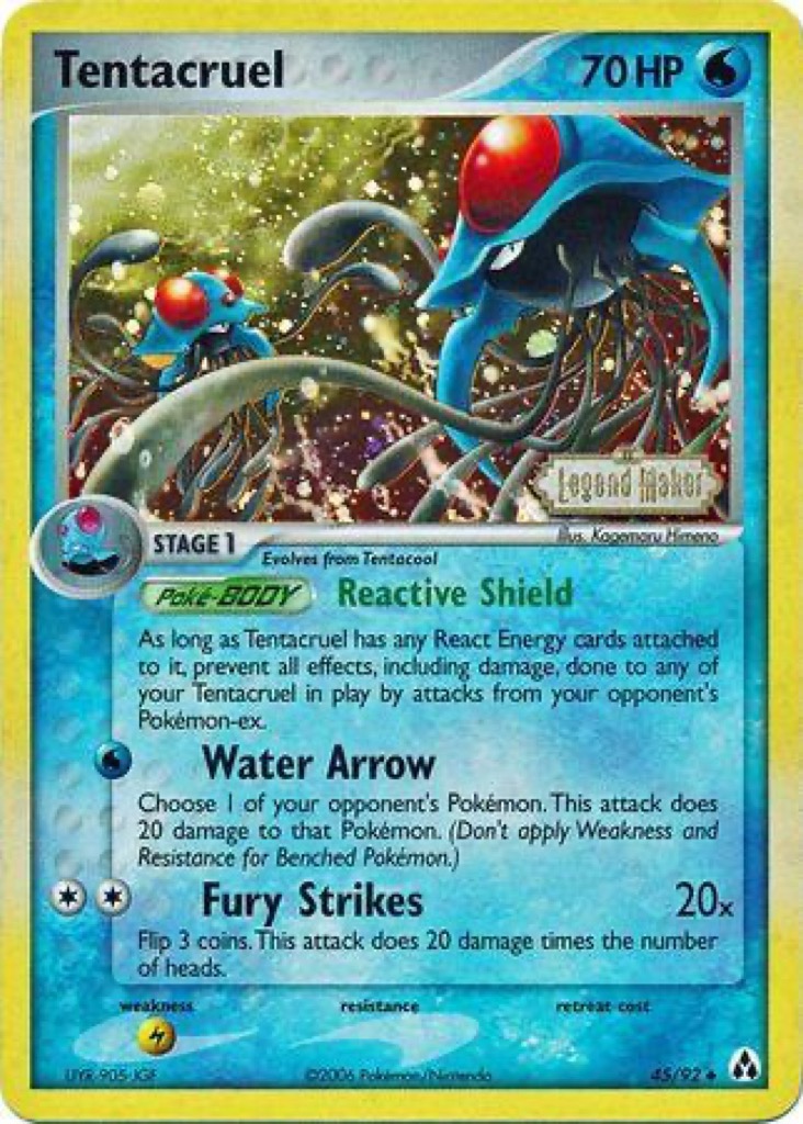 Reverse Holo Tentacruel 45/92, Legend Maker Pokémon card