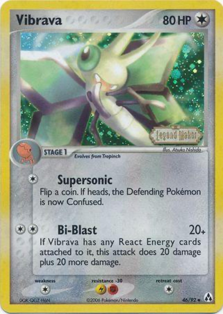 Reverse Holo Vibrava 46/92, Legend Maker Pokémon card