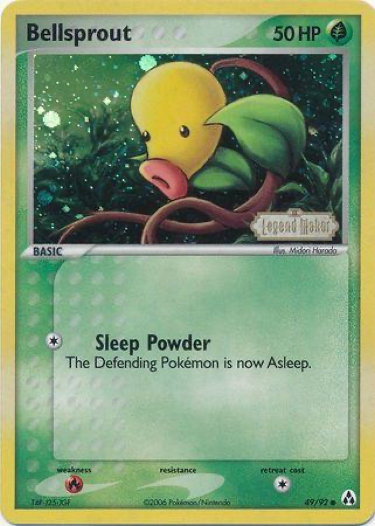 Reverse Holo Bellsprout 49/92, Legend Maker Pokémon card