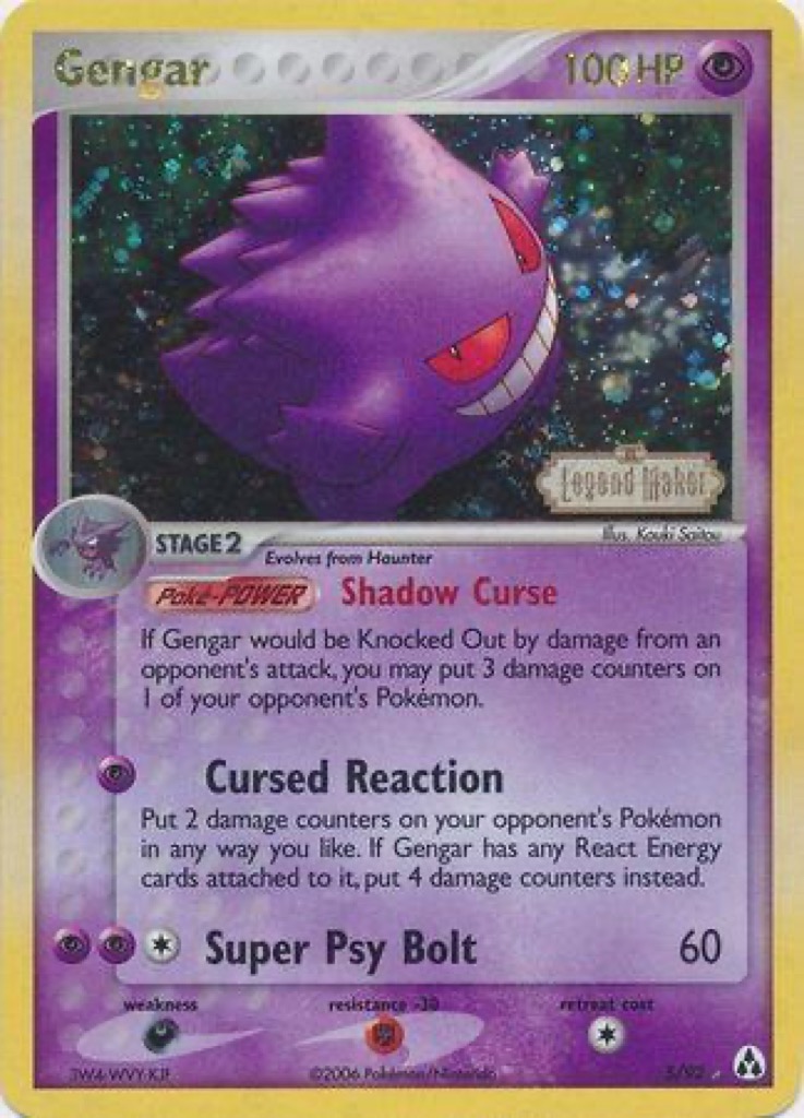 Reverse Holo Gengar 5/92, Legend Maker Pokémon card