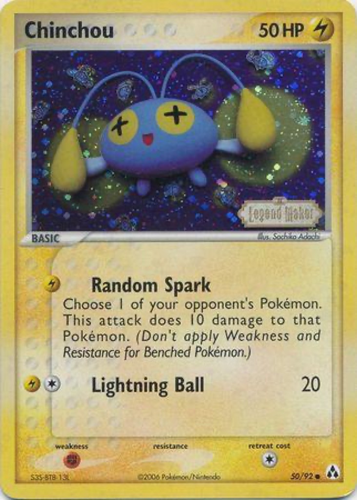 Reverse Holo Chinchou 50/92, Legend Maker Pokémon card