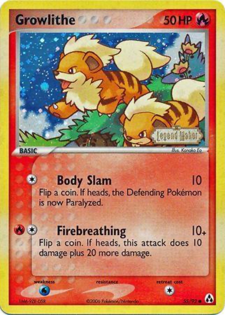 Reverse Holo Growlithe 55/92, Legend Maker Pokémon card