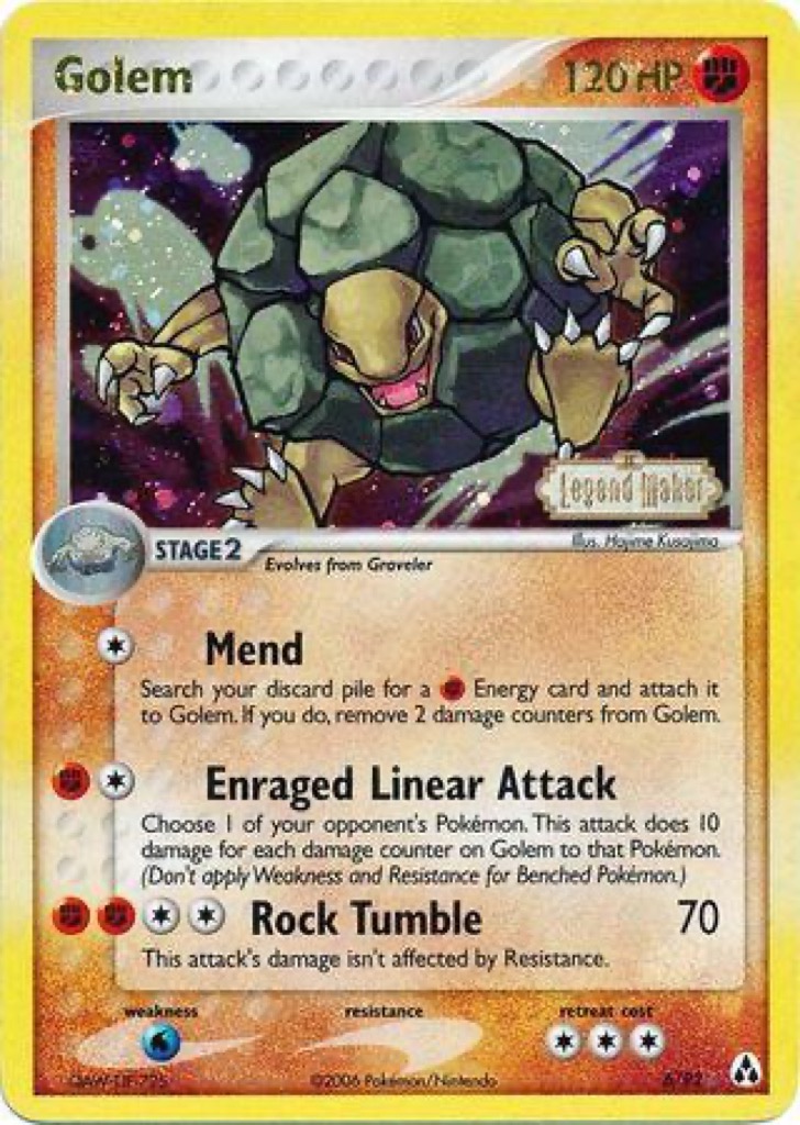 Reverse Holo Golem 6/92, Legend Maker Pokémon card