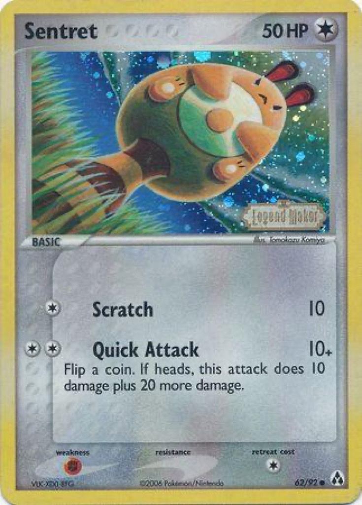 Reverse Holo Sentret 62/92, Legend Maker Pokémon card