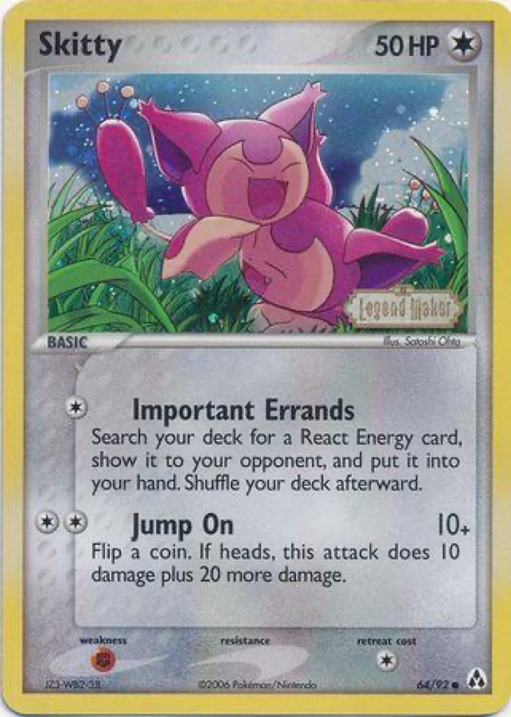 Reverse Holo Skitty 64/92, Legend Maker Pokémon card