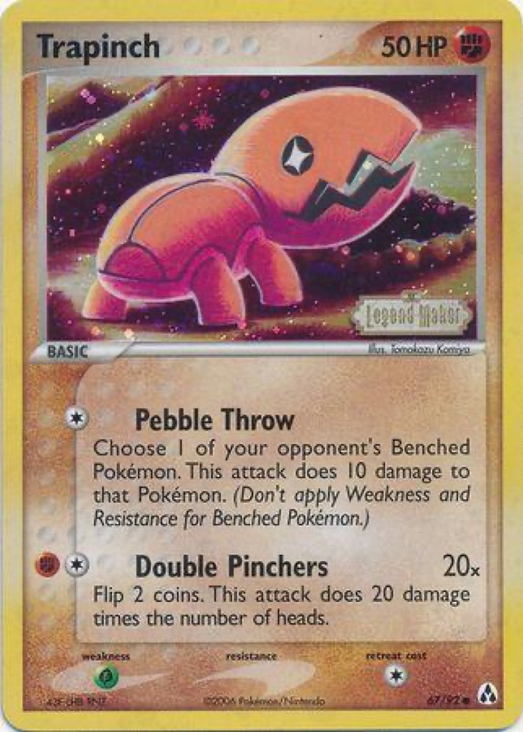 Reverse Holo Trapinch 67/92, Legend Maker Pokémon card