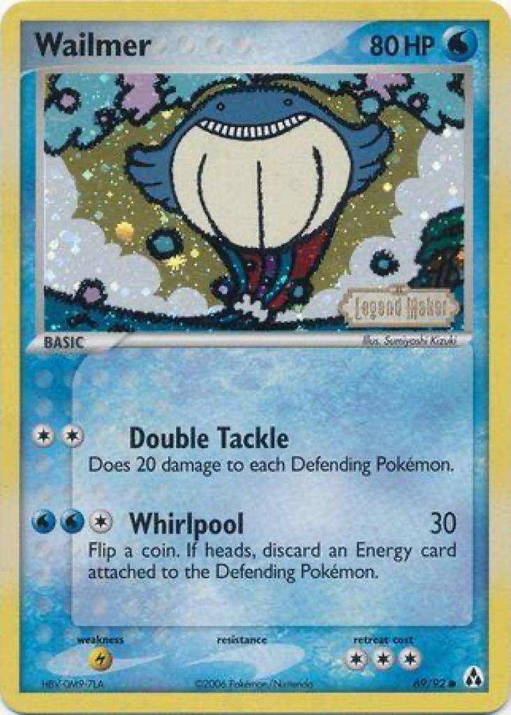 Reverse Holo Wailmer 69/92, Legend Maker Pokémon card