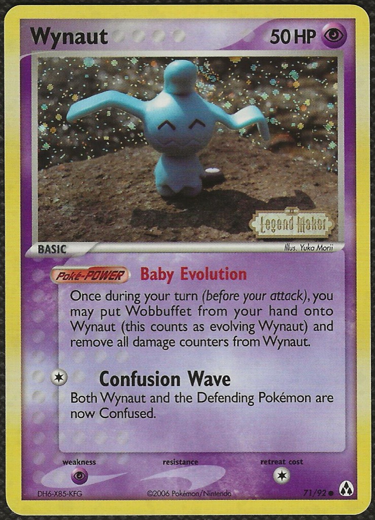 Reverse Holo Wynaut 71/92, Legend Maker Pokémon card