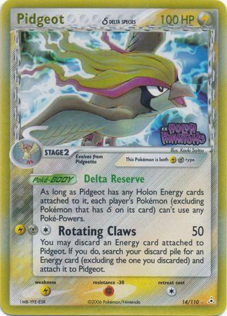 Reverse Holo Pidgeot δ 14/110, Holon Phantoms Pokémon card