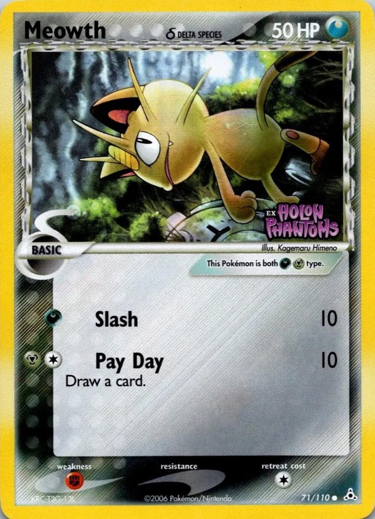 Reverse Holo Meowth δ 71/110, Holon Phantoms Pokémon card