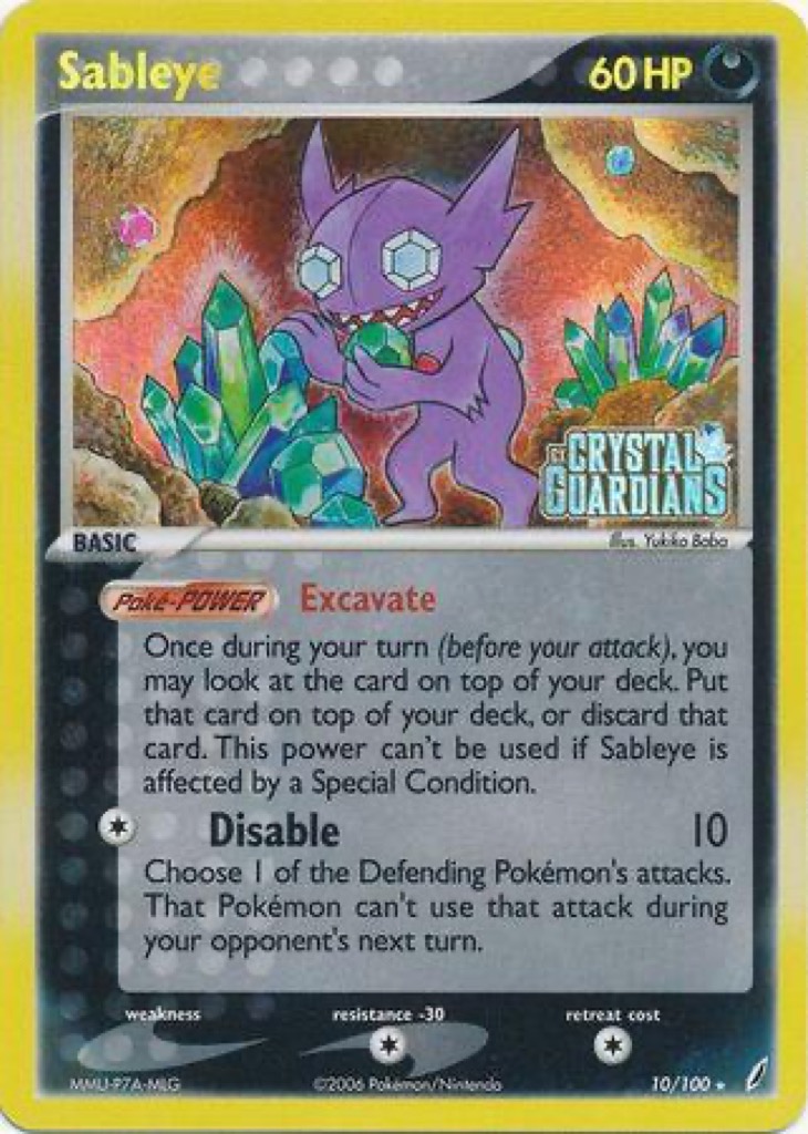 Reverse Holo Sableye 10/100, Crystal Guardians Pokémon card
