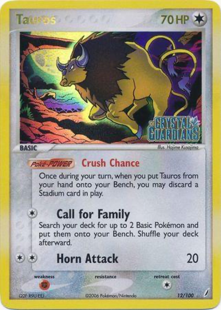 Reverse Holo Tauros 12/100, Crystal Guardians Pokémon card