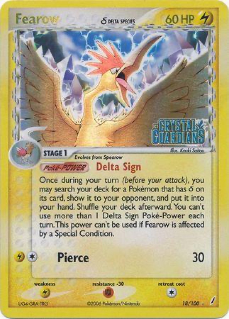 Reverse Holo Fearow δ 18/100, Crystal Guardians Pokémon card