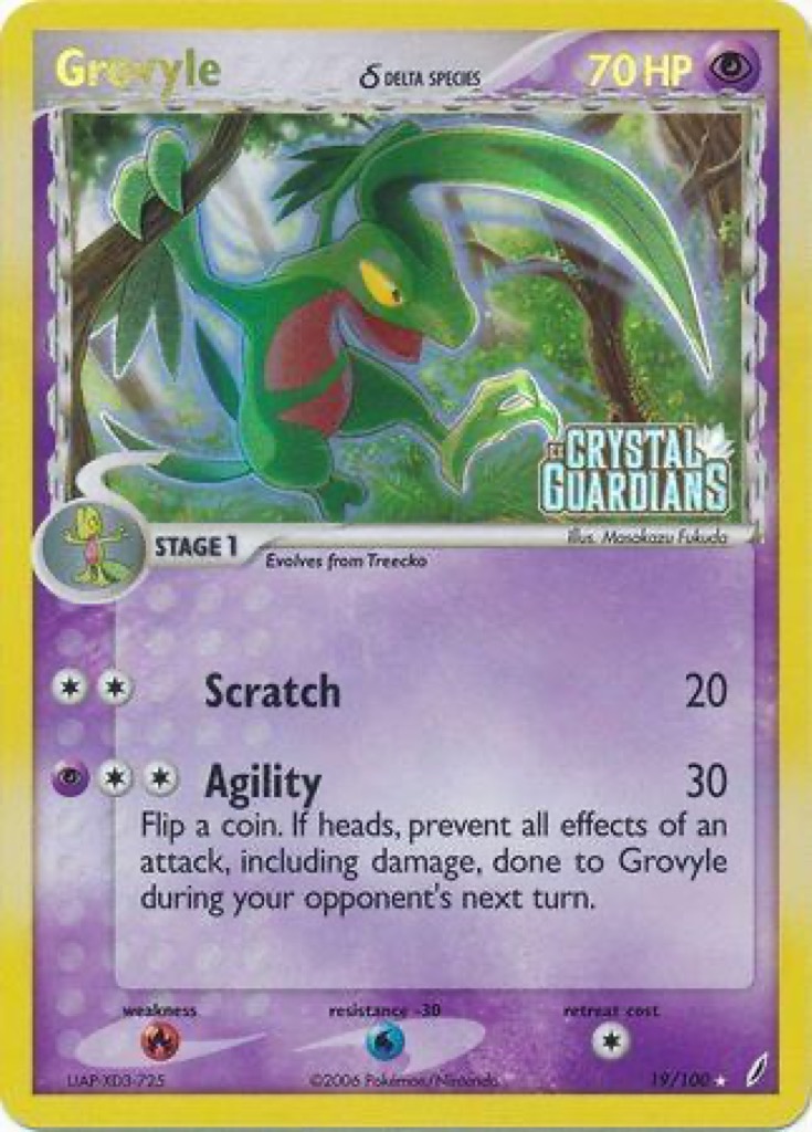 Reverse Holo Grovyle δ 19/100, Crystal Guardians Pokémon card