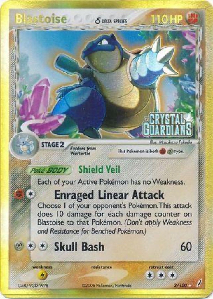 Reverse Holo Blastoise δ 2/100, Crystal Guardians Pokémon card
